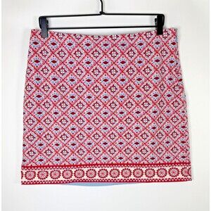 Talbots Skirt Womens‎ 12P Petite Red Blue Geometric Print Cotton Blend Lined